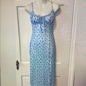 Blue Floral Spaghetti Strap Dress